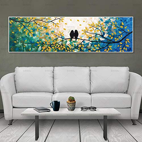xinyouzhihi Regalo de póster de impresión de Imagen de pájaro de Rama de árbol, Pintura de Lienzo de impresión, Regalo de decoración de Arte de Pared para el hogar 40x140cm Sin Marco