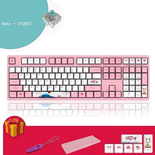 XIUYU 3 V2 Clave tecla Clave Rosa Interruptor Tipo C con Cable mecánico Gaming Keyboard (Interruptor de Rosa) (Color: Azul Interruptor de Cereza)