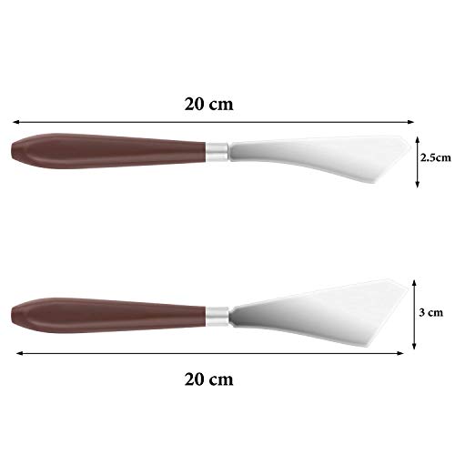 Yangbaga 2 Cuchillos Paleta con 6 Piezas Pinceles espátula Acero Inoxidable Pintura al óleo Cuchillo Metal con Mango Madera y cepillos Pelo Nylon Artistas Principiantes
