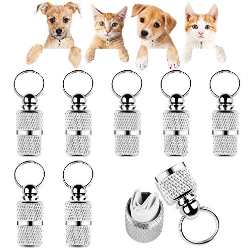Yangfei 8pcs Etiquetas de Mascotas Etiqueta de Perro y Gato Placas de Identificación para Perros Etiquetas Personalizadas para Perros y Gatos, Evitar la Pérdida de Mascotas (Color Plata,con Papel)