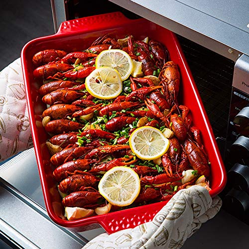 Yangxuelian Fuente Horno Ceramica Bandeja Bandeja de Horno de cerámica de Hornear Grande Binaural Rectangular de microonda arroz cocido al Horno para lasañas, Pasteles, Tapas y más