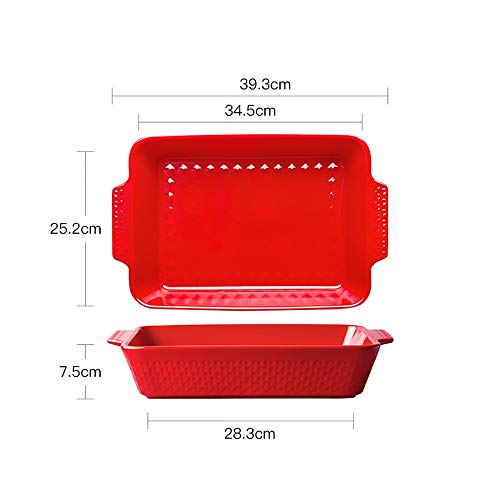 Yangxuelian Fuente Horno Ceramica Bandeja Bandeja de Horno de cerámica de Hornear Grande Binaural Rectangular de microonda arroz cocido al Horno para lasañas, Pasteles, Tapas y más