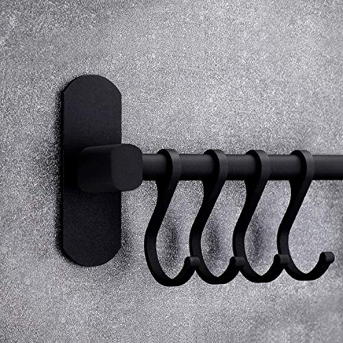 Yareta Colgador Utensilios Cocina con 7 Ganchos, Soporte Utensilios Cocina con Pegamento Patentado, Aluminio, Acabado Mate, 40CM (Negro)