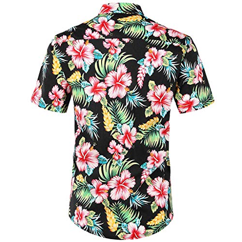 YEBIRAL Polos Manga Corta Hombre Manga Corta Básico Polo con Botones Camisa Hawaiana Hombre Camiseta Fruta Floral Estampado Formales Tops (2XL