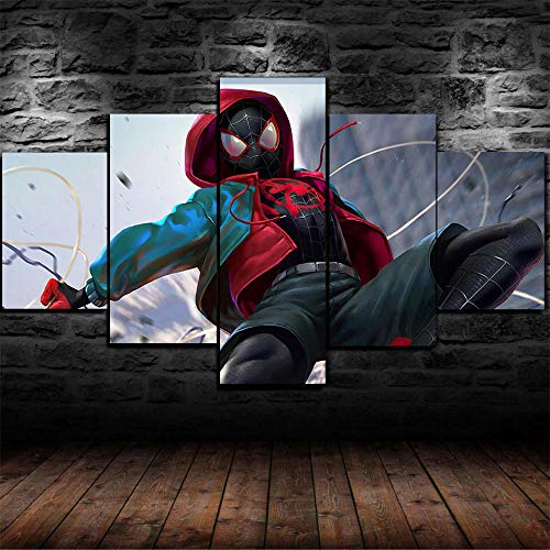 YFTNIPL 5 Piezas De Pared Fotos Cuadros En Lienzo Spider-Man: Into The Spider-Verse HD Imprimir Modern Artwork Decoración De Arte De Pared Living Room，con Marco