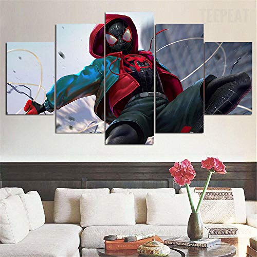 YFTNIPL 5 Piezas De Pared Fotos Cuadros En Lienzo Spider-Man: Into The Spider-Verse HD Imprimir Modern Artwork Decoración De Arte De Pared Living Room，con Marco