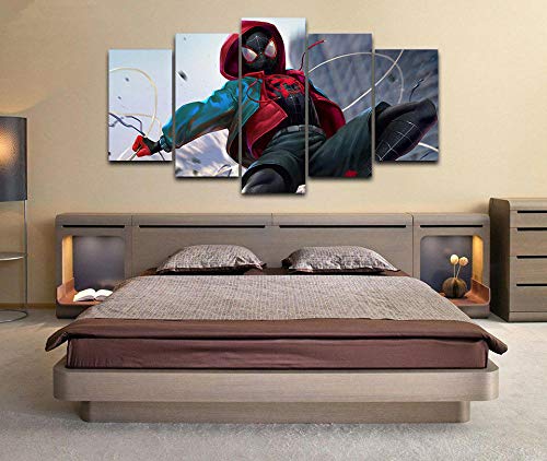 YFTNIPL 5 Piezas De Pared Fotos Cuadros En Lienzo Spider-Man: Into The Spider-Verse HD Imprimir Modern Artwork Decoración De Arte De Pared Living Room，con Marco