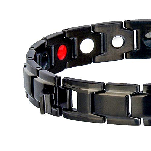 YHM Pulsera De Terapia Magnética De Acero Inoxidable, 4 Elementos para Aliviar El Dolor De La Artritis, Es La Mejor Opción De Regalo para Familiares Y Amigos (Negro)