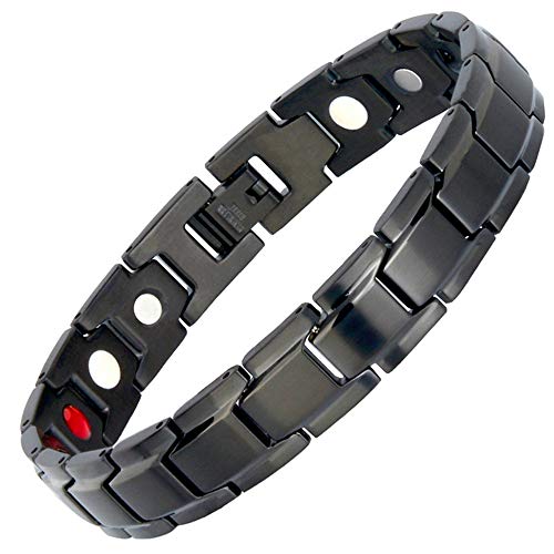 YHM Pulsera De Terapia Magnética De Acero Inoxidable, 4 Elementos para Aliviar El Dolor De La Artritis, Es La Mejor Opción De Regalo para Familiares Y Amigos (Negro)