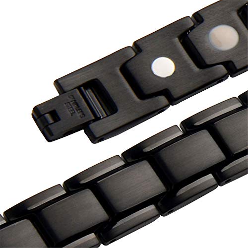 YHM Pulsera De Terapia Magnética De Acero Inoxidable, 4 Elementos para Aliviar El Dolor De La Artritis, Es La Mejor Opción De Regalo para Familiares Y Amigos (Negro)