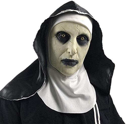 YI-LIGHT El Horror máscara de Halloween máscara de látex Miedo, Miedo Turbante, Halloween máscara Nun, Femenina tocados Fantasma, Traje máscara del Horror Monja