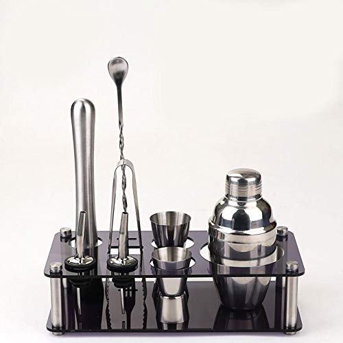 Yinaa Bartender Set para Hacer Cócteles Prevenga El Uso Seguro de Fugas conjunto Completo de Coctelera Boston 350ML 9 Piezas+Estante