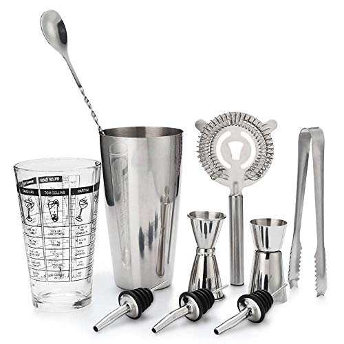Yinaa Coctelera Set de Acero Inoxidable Fácil de Limpiar Coctelera para Cóctel Coctelera Boston Juego de 10 Piezas