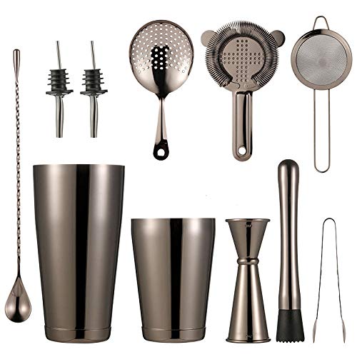 Yinaa Coctelera Set de Acero Inoxidable Resistente a La Corrosión y Fácil de Limpiar Coctelera para Cóctel Coctelera Boston 10 Piezas de Plata