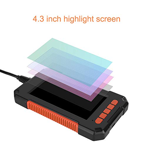 YINGY - Cámara de inspección endoscopio industrial con pantalla digital a color de 4,3 pulgadas 1080p HD de tubería, boroscopio IP67, resistente al agua, luz LED, tubo de serpiente (naranja, 5 metros)