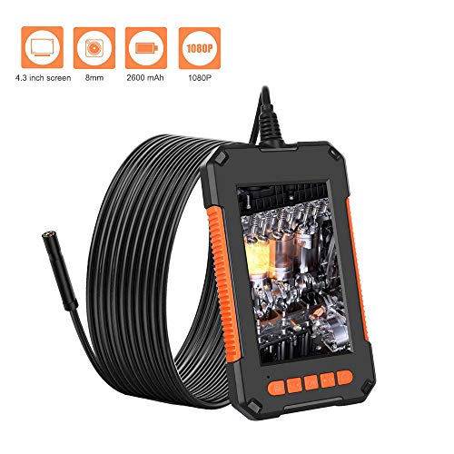 YINGY - Cámara de inspección endoscopio industrial con pantalla digital a color de 4,3 pulgadas 1080p HD de tubería, boroscopio IP67, resistente al agua, luz LED, tubo de serpiente (naranja, 5 metros)