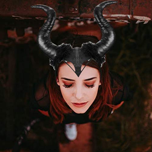 Yissma Devil Horns Alice Band Disfraz de Halloween Tocado Cuernos para Maléfica Cosplay Decoración Sombreros Sombrero Fiesta