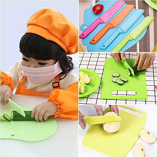 Ylinova - Juego de 4 cuchillos de cocina de plástico para niños, cuchillos de cocina, cuchillos de nailon, cuchillo de lechuga y cuchillo seguro para niños 4 colores