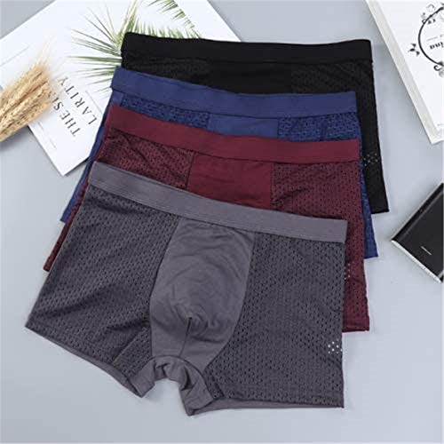 YLZQDL Paquete de 4 Calzoncillos de bambú para Hombres, Calzoncillos Tipo bóxer 3D para Hombres, Calzoncillos de Malla de Secado rápido de Seda Helada (XXXXXL)