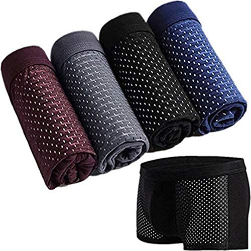 YLZQDL Paquete de 4 Calzoncillos de bambú para Hombres, Calzoncillos Tipo bóxer 3D para Hombres, Calzoncillos de Malla de Secado rápido de Seda Helada (XXXXXL)