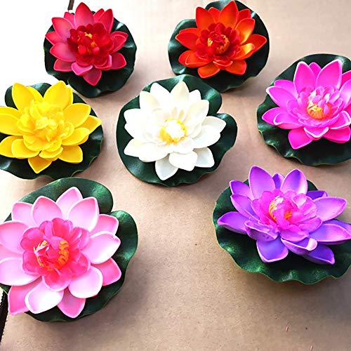 Ymlove 10 cm Simulación Lotus falso nenúfar flotante EVA flores artificiales piscina acuario decoración perfecto para interior y pertenecen morado/rojo
