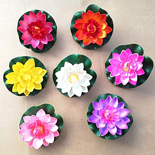 Ymlove 10 cm Simulación Lotus falso nenúfar flotante EVA flores artificiales piscina acuario decoración perfecto para interior y pertenecen morado/rojo