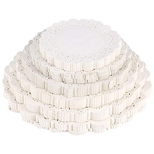 Yosoo 180 Pcs Blondas de Encaje de Papel Redondas Tapetes de Papel Ahuecados Vintage Papel Almohadillas de Embalaje Decoración de Vajilla de Boda Conjunto Multi Size(5.5 Pulgadas)