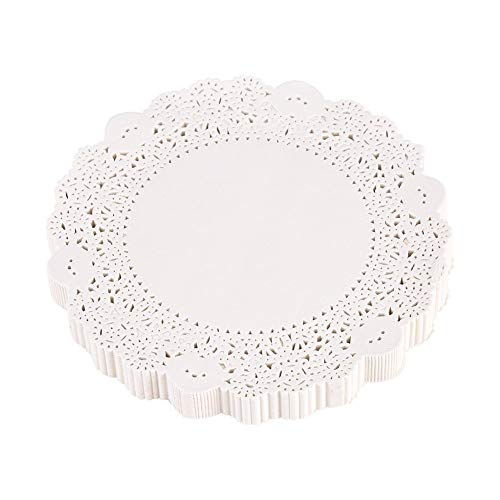 Yosoo 180 Pcs Blondas de Encaje de Papel Redondas Tapetes de Papel Ahuecados Vintage Papel Almohadillas de Embalaje Decoración de Vajilla de Boda Conjunto Multi Size(5.5 Pulgadas)