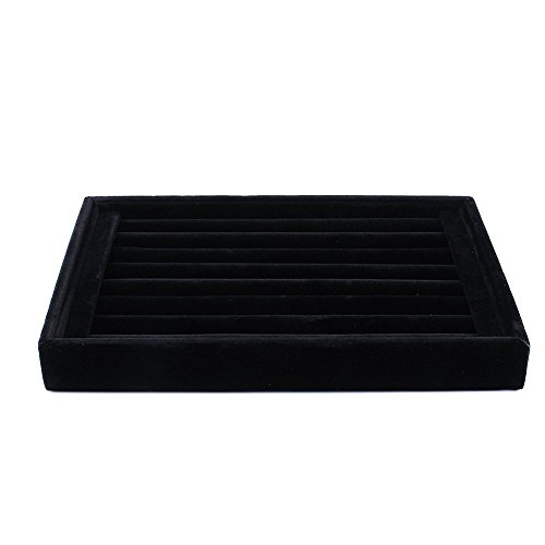 Yosoo - Expositor para joyas de terciopelo, bandeja de presentación a la vitrina de exposiciones, bandeja organizadora para anillos, pendientes, 23 x 15 cm, color negro