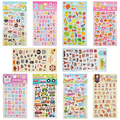 YOTINO 20 Hojas Pegatinas para Niños 3D 1500 Patrones Ricos Incluidos los Animales, Peces, Letras, Plantas más para DIY Decoration Scrapbooking