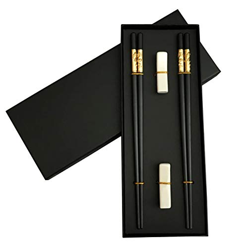 Youda 2 Pares de Palillos de Aleación, Set de Regalo de Palillos Chinos de Dragón, Estilo Clásico Reutilizable