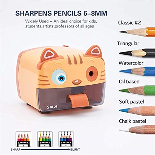 YOUEC Sacapuntas de lápiz eléctrico, Afiladores de Cuchillas helicoidales de Alta Resistencia 3 Nitidez para niños Artistas Aula Oficina Escuela, Parada automática,Tiger