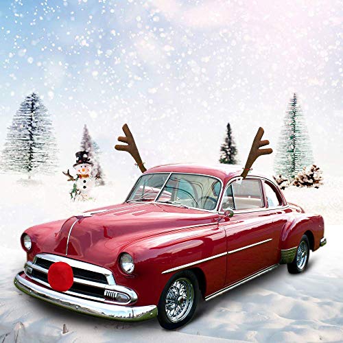 YQHbe Cuernos de Reno para Coche Reno de Navidad para Coche Kit de Decoración de Cuernos de Reno Rudolf y Nariz Roja con Campanillas y Cola Decoración de Ventana de Coche para Navidad