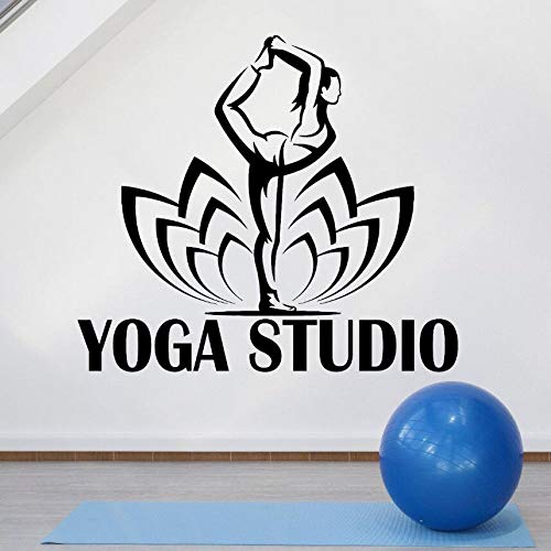 YuanMinglu Yoga Posture Lotus Flower Wall Stickers Yoga Studio Decoration Wall Mural Black 42x37cm