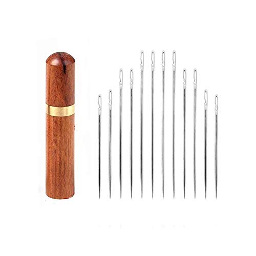 YUE QIN 12 Piezas Aguja de Ojo Grande Agujas de Costura Agujas Coser a Mano,de Agujas Costura Zurcido Agujas de Ojo Grandes para Costura de Bordad(con Cajas de Agujas de Madera)