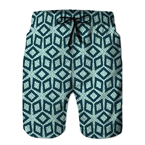 Yuerb Shorts de Playa de Secado rápido para Hombres, seaml de Rejilla de Flores de Diamantes geométricos navideños