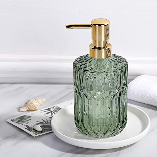 YunNasi Dispensador de Jabón Líquido Dosificador de Jabón Hecho de Vidrio para Detergente para Platos, Loción de Champú, Encimera de Baño, Cocina, Lavadero (Verde)