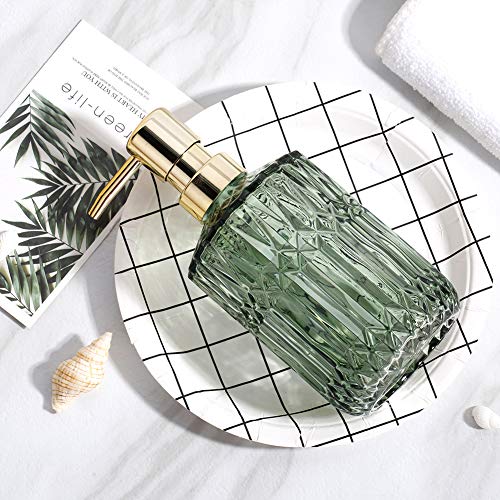 YunNasi Dispensador de Jabón Líquido Dosificador de Jabón Hecho de Vidrio para Detergente para Platos, Loción de Champú, Encimera de Baño, Cocina, Lavadero (Verde)