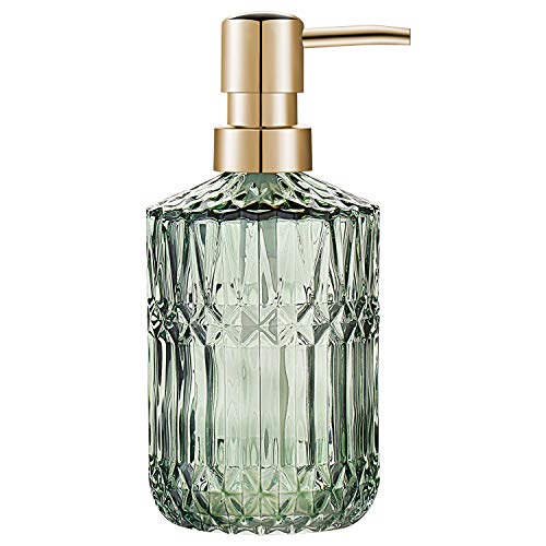YunNasi Dispensador de Jabón Líquido Dosificador de Jabón Hecho de Vidrio para Detergente para Platos, Loción de Champú, Encimera de Baño, Cocina, Lavadero (Verde)