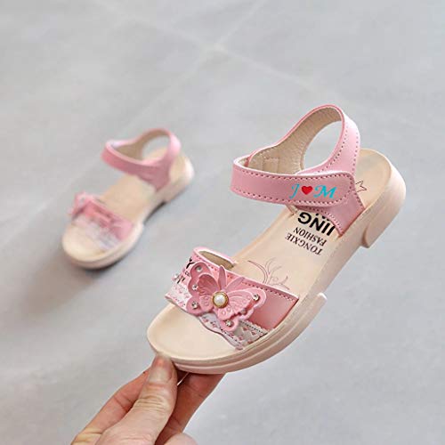YWLINK Sandalias NiñAs,Verano Butterfly Pearl Rhinestone Playa Princesa Zapatos Sandalias Zapatillas Zapatos De Baile Romanos Bohemia Fiesta Regalo De CumpleañOs(Rosado,36EU)