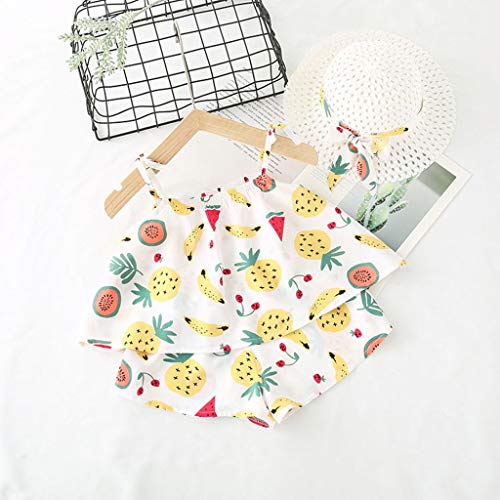 YWLINK Verano Conjuntos NiñA Sin Mangas con Estampado De Frutas Camisola Manga Corta Camiseta+Pantalones Cortos+Sombrero De Paja Conjunto De 3 Piezas Fiesta De CumpleañOs(Amarillo,18-24 meses/100)