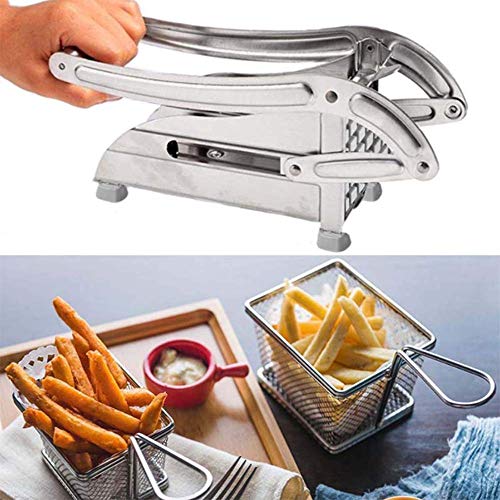 YWT Cortador de Papas Fritas, Cortador de Papas Fritas de Acero Inoxidable con 2 Cuchillas y ventosas de sujeción Fuerte, Ideal para Papas Zanahorias pepinos
