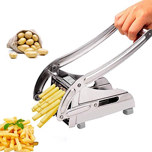 YWT Cortador de Papas Fritas, Cortador de Papas Fritas de Acero Inoxidable con 2 Cuchillas y ventosas de sujeción Fuerte, Ideal para Papas Zanahorias pepinos