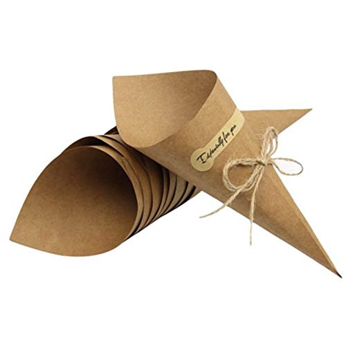 yyuezhi 50 Piezas Retro Kraft Papel Bolsa Cucuruchos de Papel Kraft Cono de Arroz Retro Kraft Papel Cajas de Regalo de Boda Papel de Regalo Para Boda Bautizo Cumpleaños Navidad Con Pegatinas（Marrón）