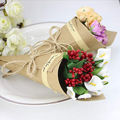 yyuezhi 50 Piezas Retro Kraft Papel Bolsa Cucuruchos de Papel Kraft Cono de Arroz Retro Kraft Papel Cajas de Regalo de Boda Papel de Regalo Para Boda Bautizo Cumpleaños Navidad Con Pegatinas（Marrón）