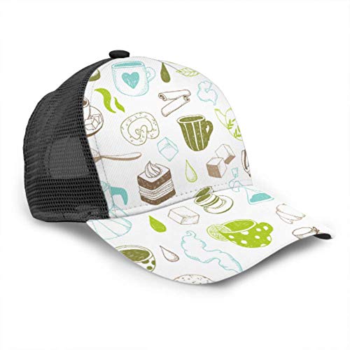 ZANSENG Gorra de béisbol Hombres Mujeres, Té Café Panadería Patrón Ajustable Trucker Mesh Summer Vented Baseball Sun Cap Hat Hombres Gorras de béisbol