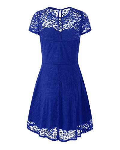 ZANZEA Mujer Vestido Encaje Elegante Cóctel Fiesta Manga Corta Vestido con Cuello Redondo 01-Azul 3XL