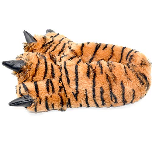 Zapatillas divertidas de Millffy con oso Grizzly de peluche de animal peludo, para niños, adultos y niños, color Naranja, talla X-Large