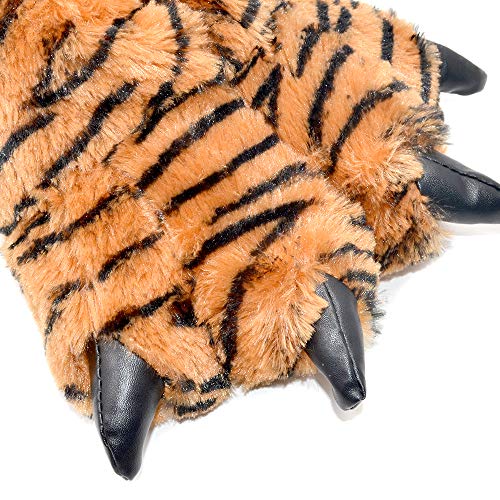 Zapatillas divertidas de Millffy con oso Grizzly de peluche de animal peludo, para niños, adultos y niños, color Naranja, talla X-Large