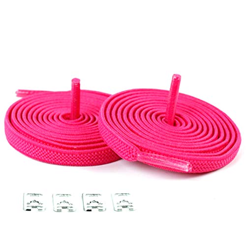 Zapatos 1 par 100cm Sin lazo Lazy cordones de goma Deportes de encaje elástico planas del color del caramelo cordones DIY hecho a mano, Rose